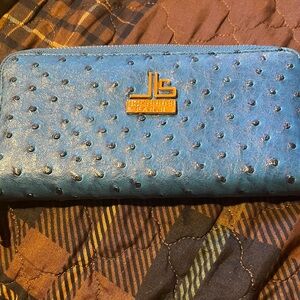 Vintage Jean Louis Scherrer Faux Blue Ostrich Wallet